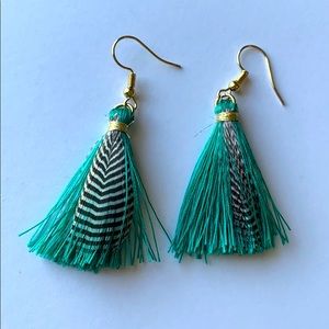 Teal Feather Dangle Earrings
